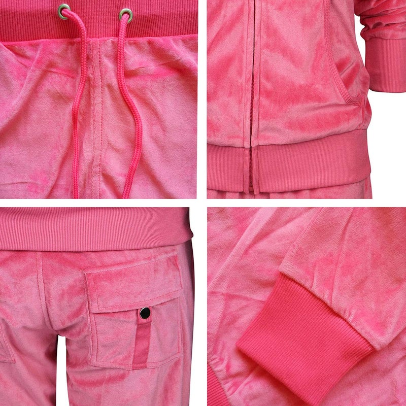 Facitisu Women's 2 Piece Outfits Velvet Zip Hoodie Sweatshirt & Sweatpants Sweatsuits and Velour Tracksuit Sets Jogging Suit Large Coral - Image 5